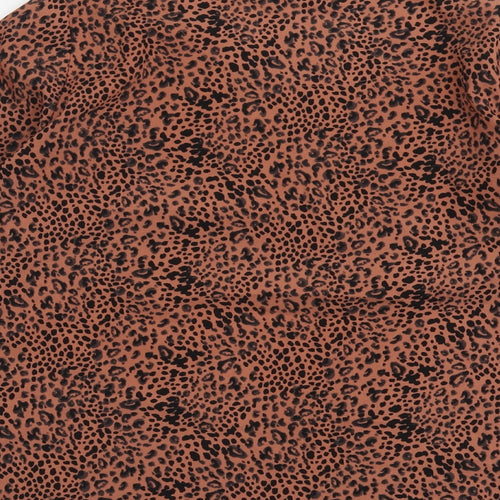 Marks and Spencer Womens Brown Animal Print Polyester Basic Blouse Size 12 Round Neck - Leopard Print