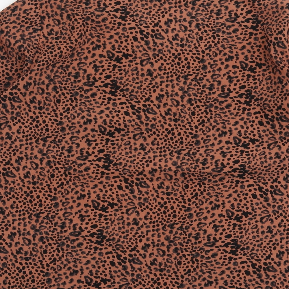 Marks and Spencer Womens Brown Animal Print Polyester Basic Blouse Size 12 Round Neck - Leopard Print