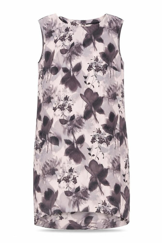 Front view of Next women’s pink geometric polyester tank dress, size UK 12, round neck zip
