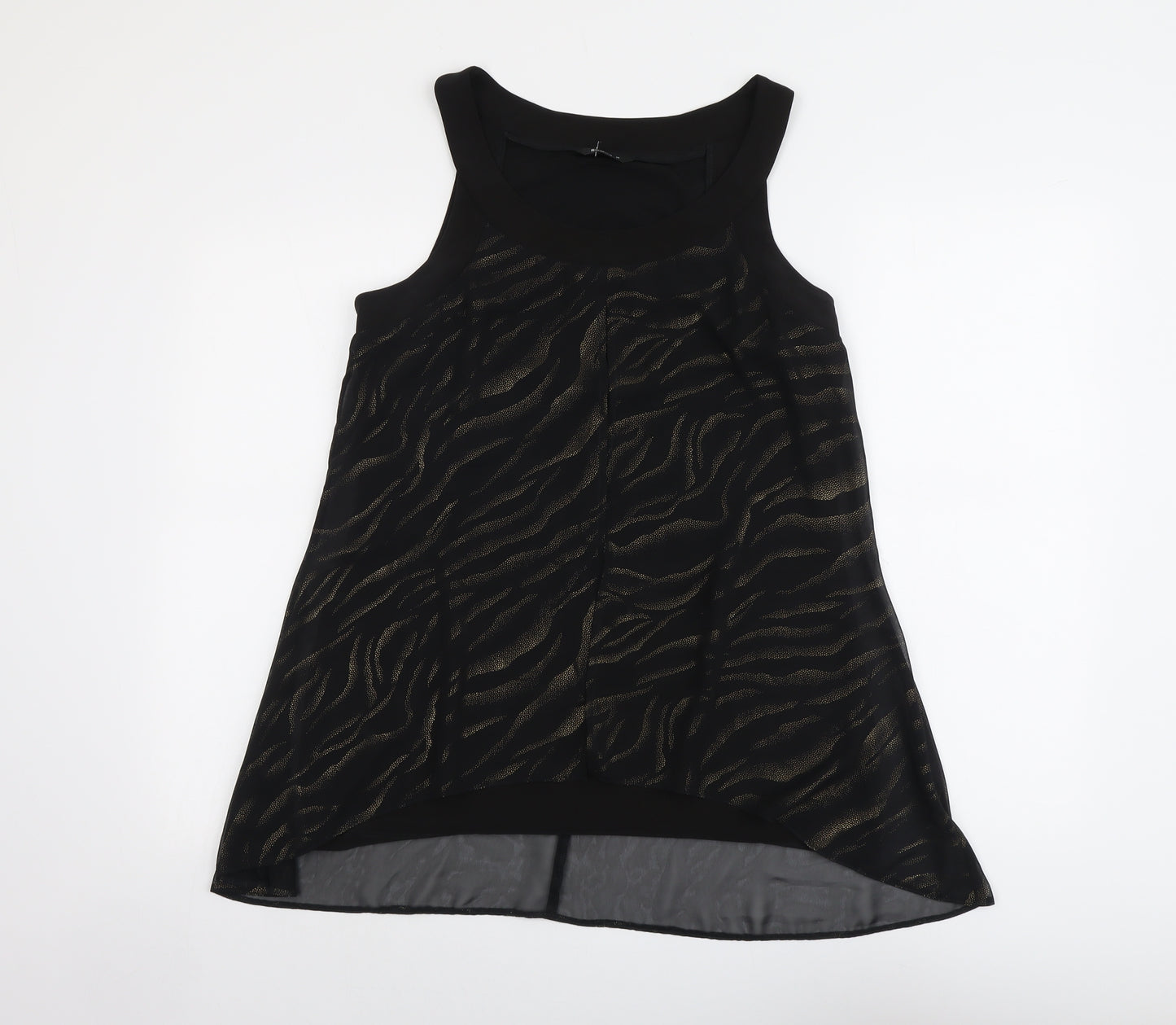 Roman Womens Black Geometric Polyester Basic Tank Size 14 Round Neck