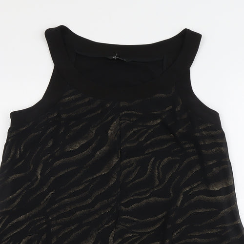 Roman Womens Black Geometric Polyester Basic Tank Size 14 Round Neck