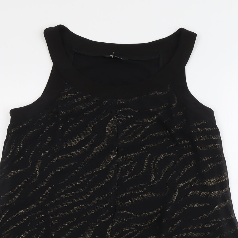 Roman Womens Black Geometric Polyester Basic Tank Size 14 Round Neck