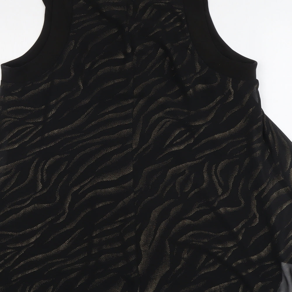 Roman Womens Black Geometric Polyester Basic Tank Size 14 Round Neck