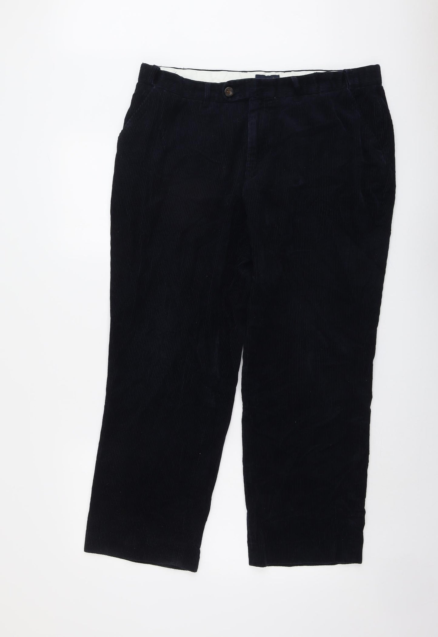 Lincoln Mens Blue Cotton Trousers Size 38 in L29 in Regular Button