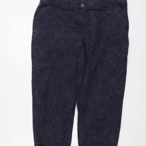 M&Co Womens Blue Cotton Cropped Trousers Size 16 L21 in Regular Button