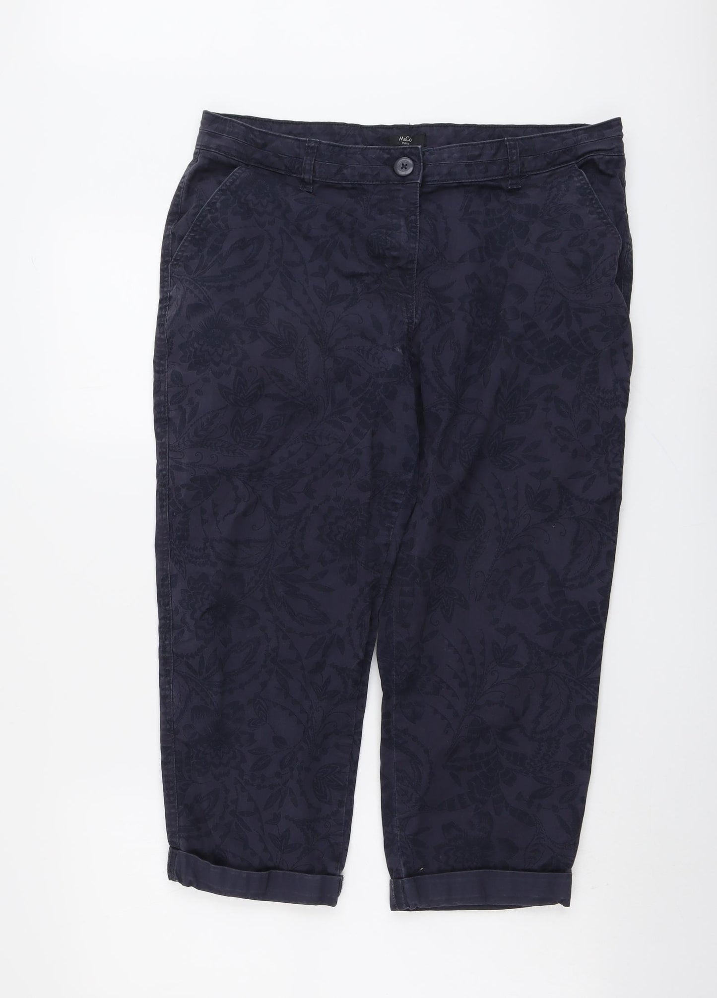 M&Co Womens Blue Cotton Cropped Trousers Size 16 L21 in Regular Button