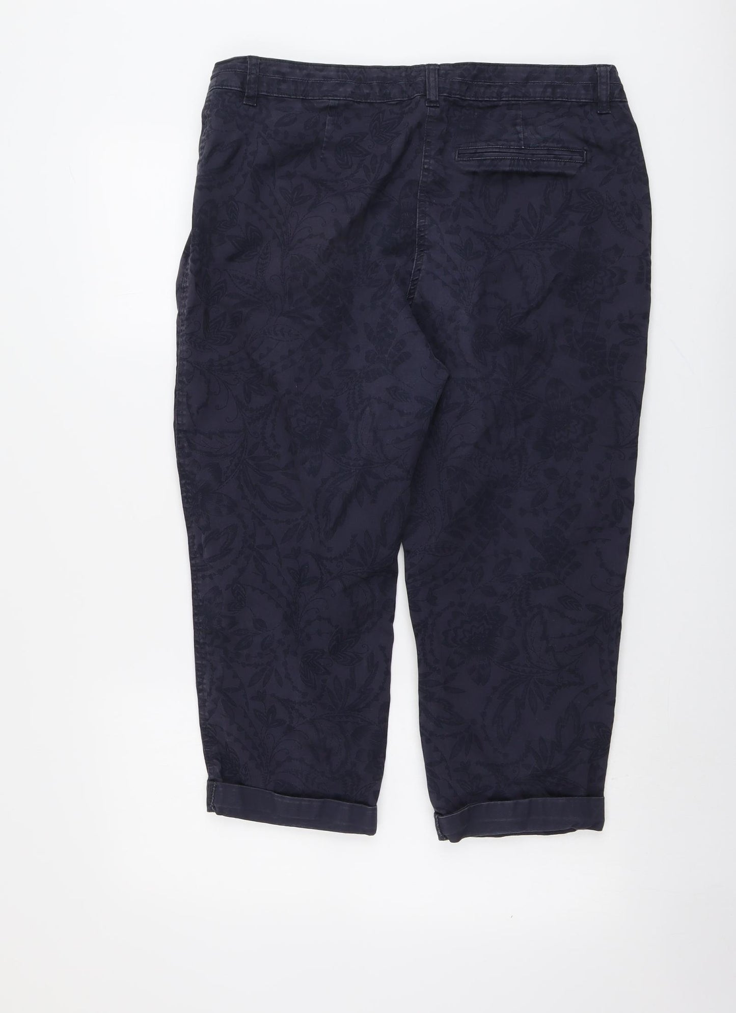 M&Co Womens Blue Cotton Cropped Trousers Size 16 L21 in Regular Button