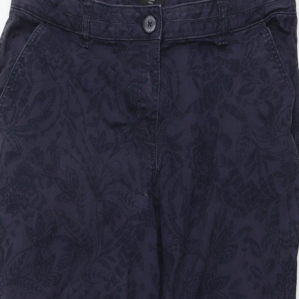 M&Co Womens Blue Cotton Cropped Trousers Size 16 L21 in Regular Button