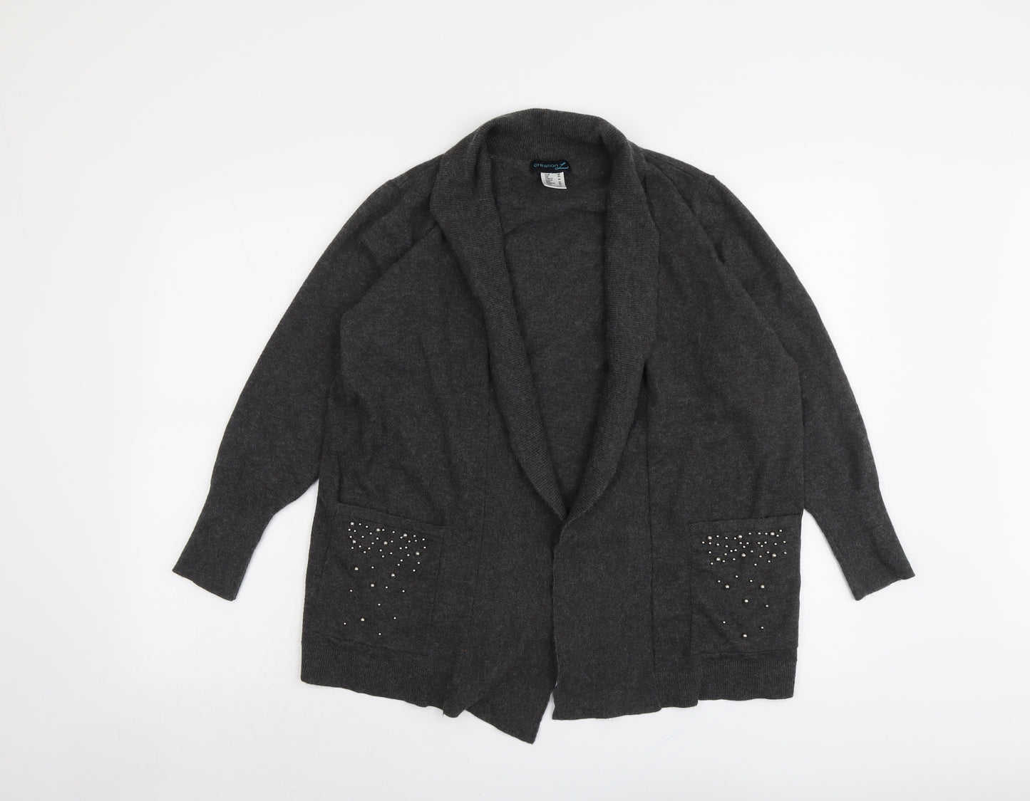 Creation Womens Grey V-Neck Viscose Cardigan Jumper Size 20