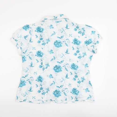 Per Una Womens White Floral Cotton Basic Button-Up Size 16 Collared