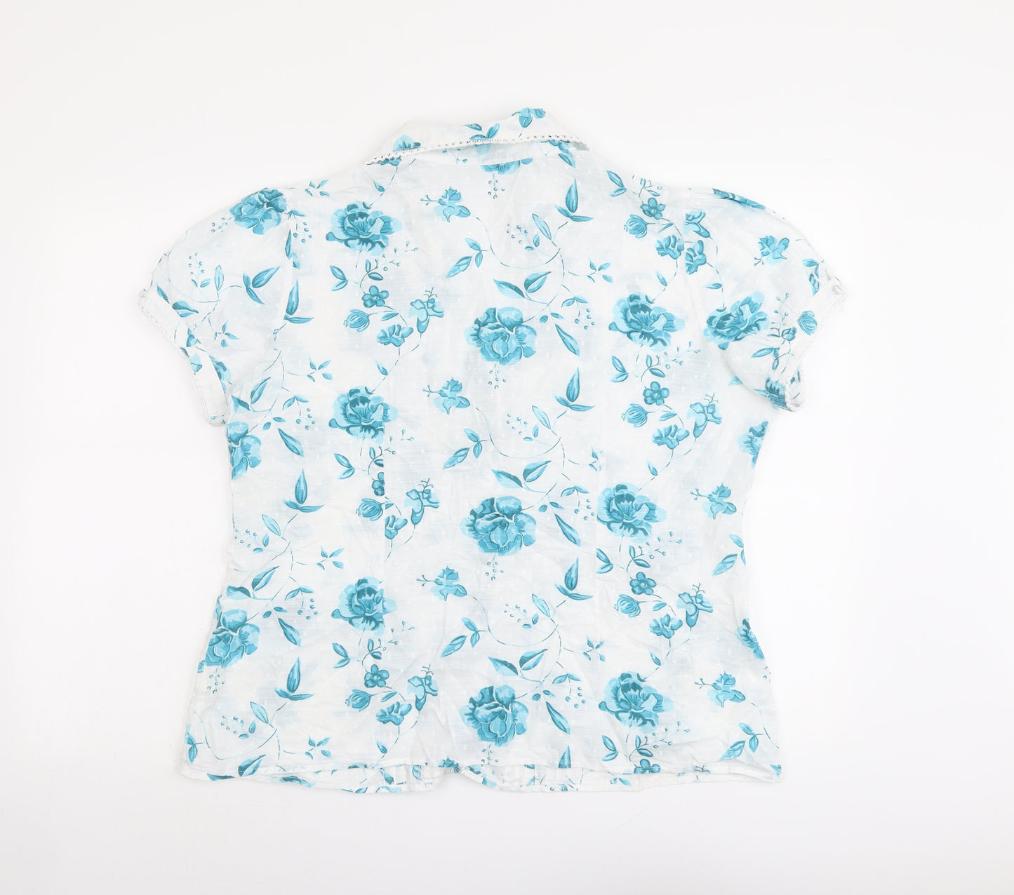 Per Una Womens White Floral Cotton Basic Button-Up Size 16 Collared