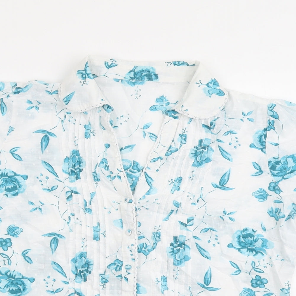 Per Una Womens White Floral Cotton Basic Button-Up Size 16 Collared