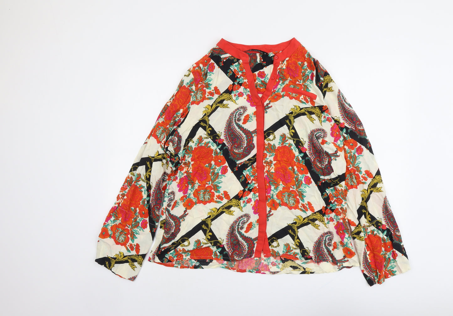 NEXT Womens Multicoloured Geometric Viscose Basic Blouse Size 18 V-Neck