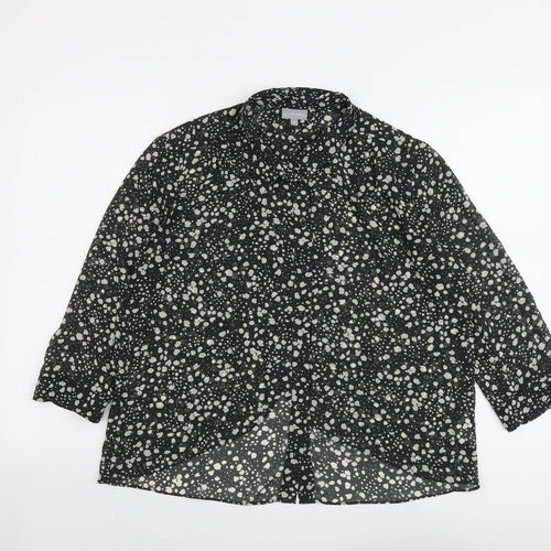 Oliver Bonas Womens Black Geometric Polyester Basic Button-Up Size 10 Collared
