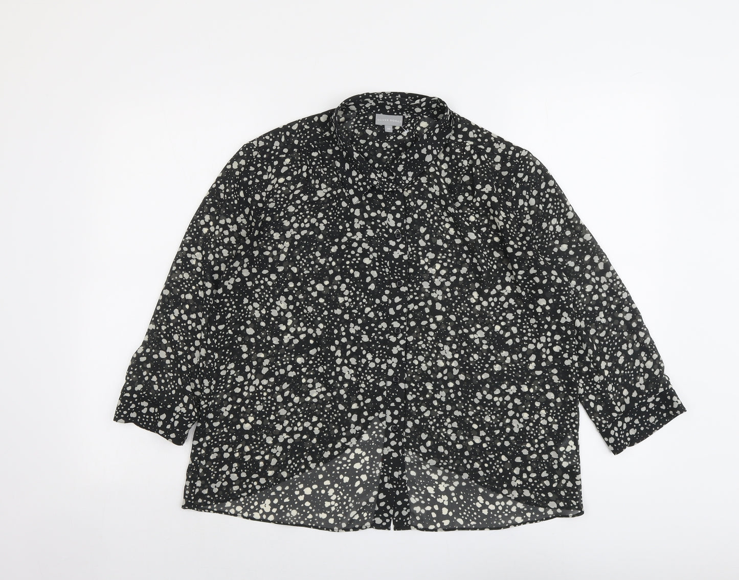 Oliver Bonas Womens Black Geometric Polyester Basic Button-Up Size 10 Collared