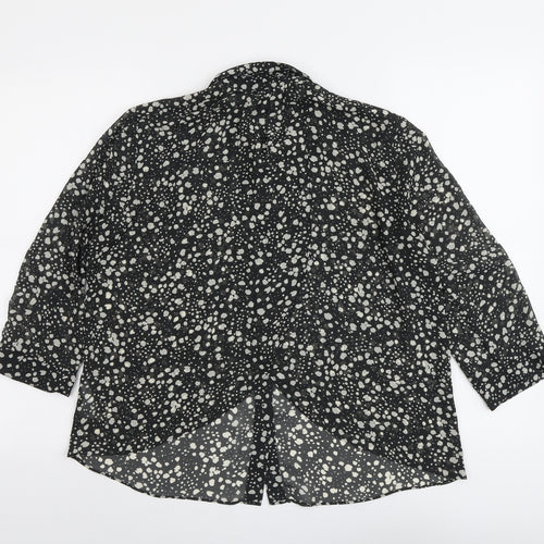 Oliver Bonas Womens Black Geometric Polyester Basic Button-Up Size 10 Collared
