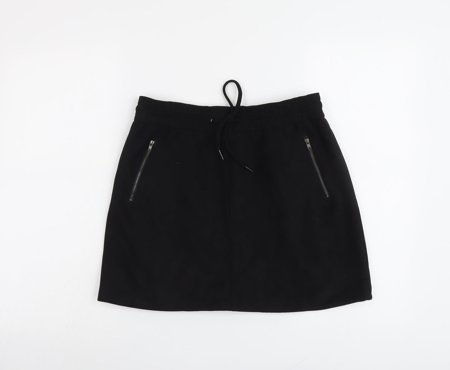 Brave Soul Womens Black Polyester A-Line Skirt Size S Drawstring