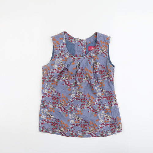 Ness Womens Blue Geometric Cotton Basic Tank Size 6 Round Neck