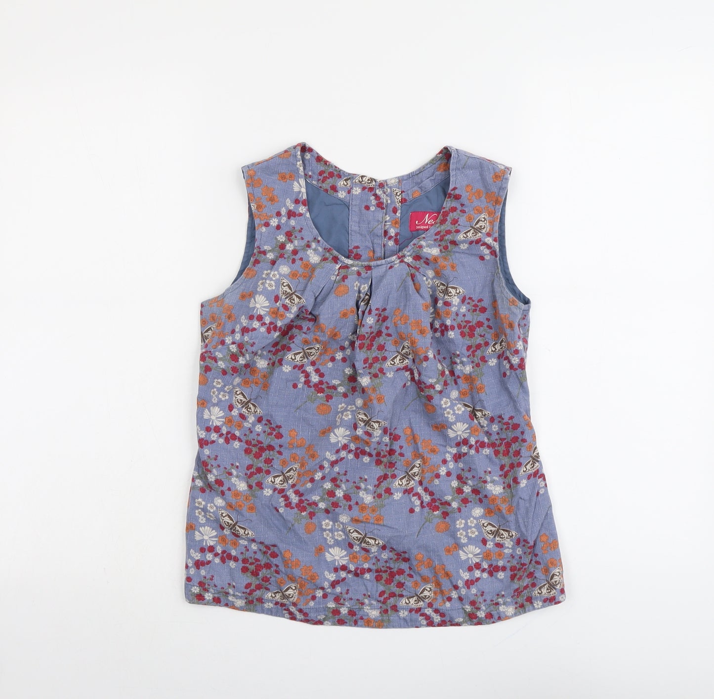 Ness Womens Blue Geometric Cotton Basic Tank Size 6 Round Neck