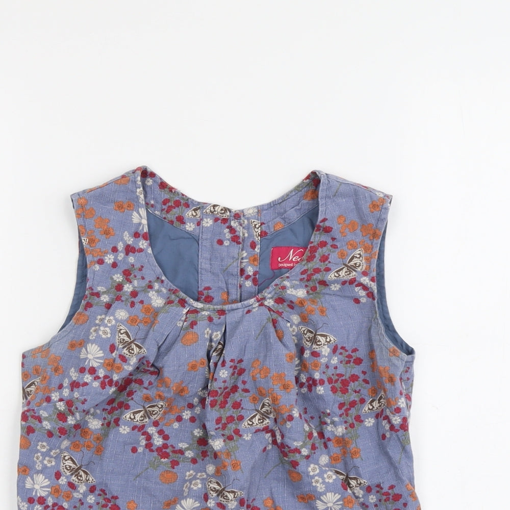 Ness Womens Blue Geometric Cotton Basic Tank Size 6 Round Neck