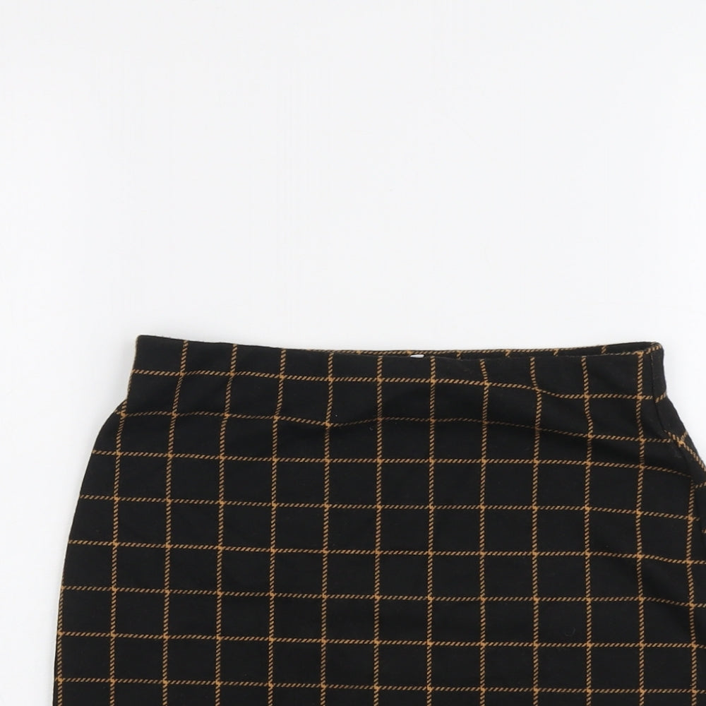 New Look Womens Black Check Polyester A-Line Skirt Size 10