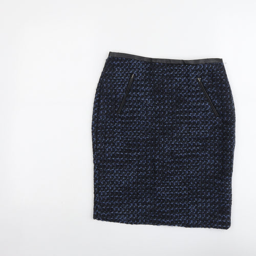 M&Co Womens Blue Geometric Polyester A-Line Skirt Size 8 Zip