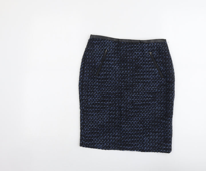 M&Co Womens Blue Geometric Polyester A-Line Skirt Size 8 Zip