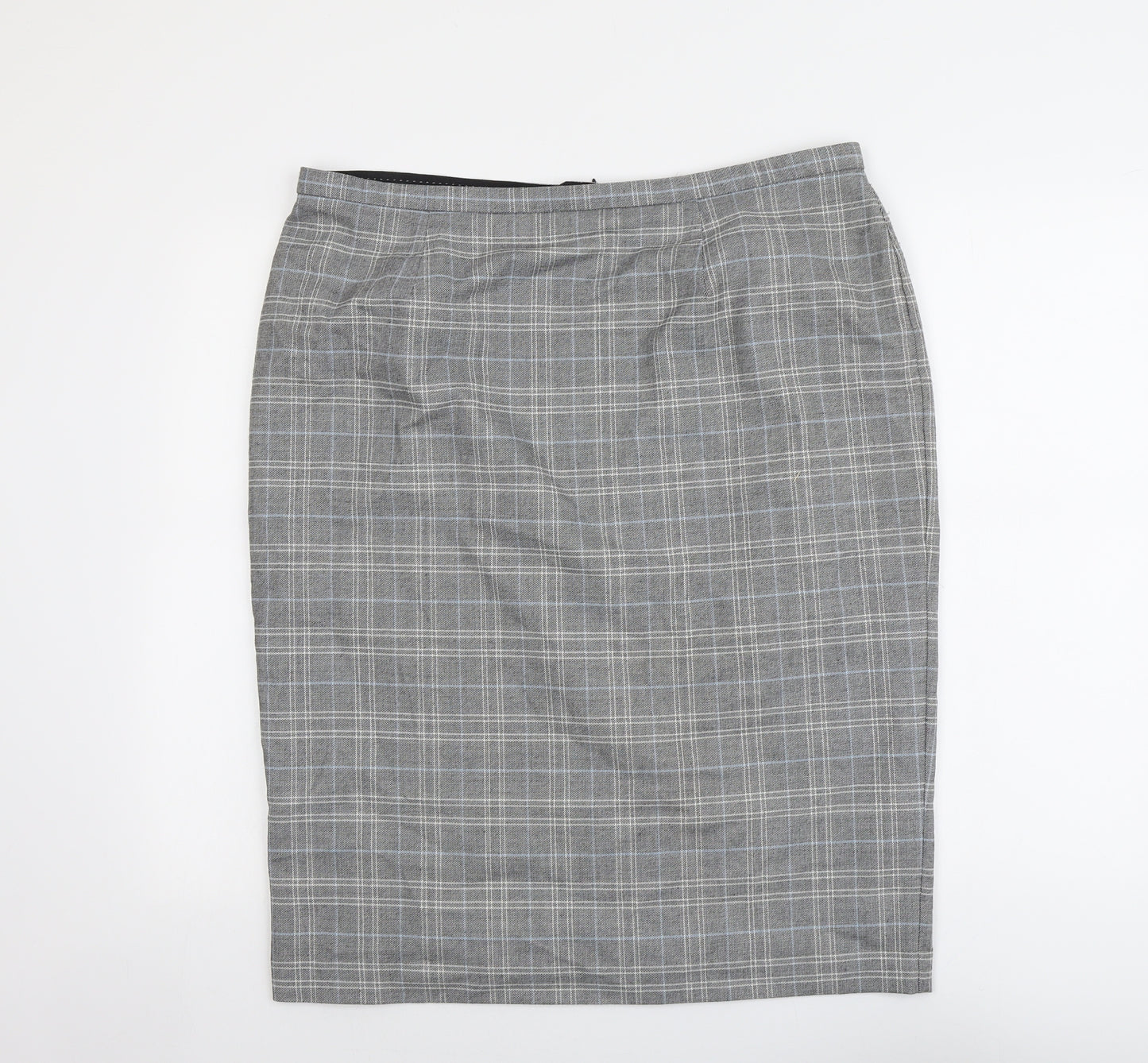 Marks and Spencer Womens Grey Plaid Polyester A-Line Skirt Size 18 Zip