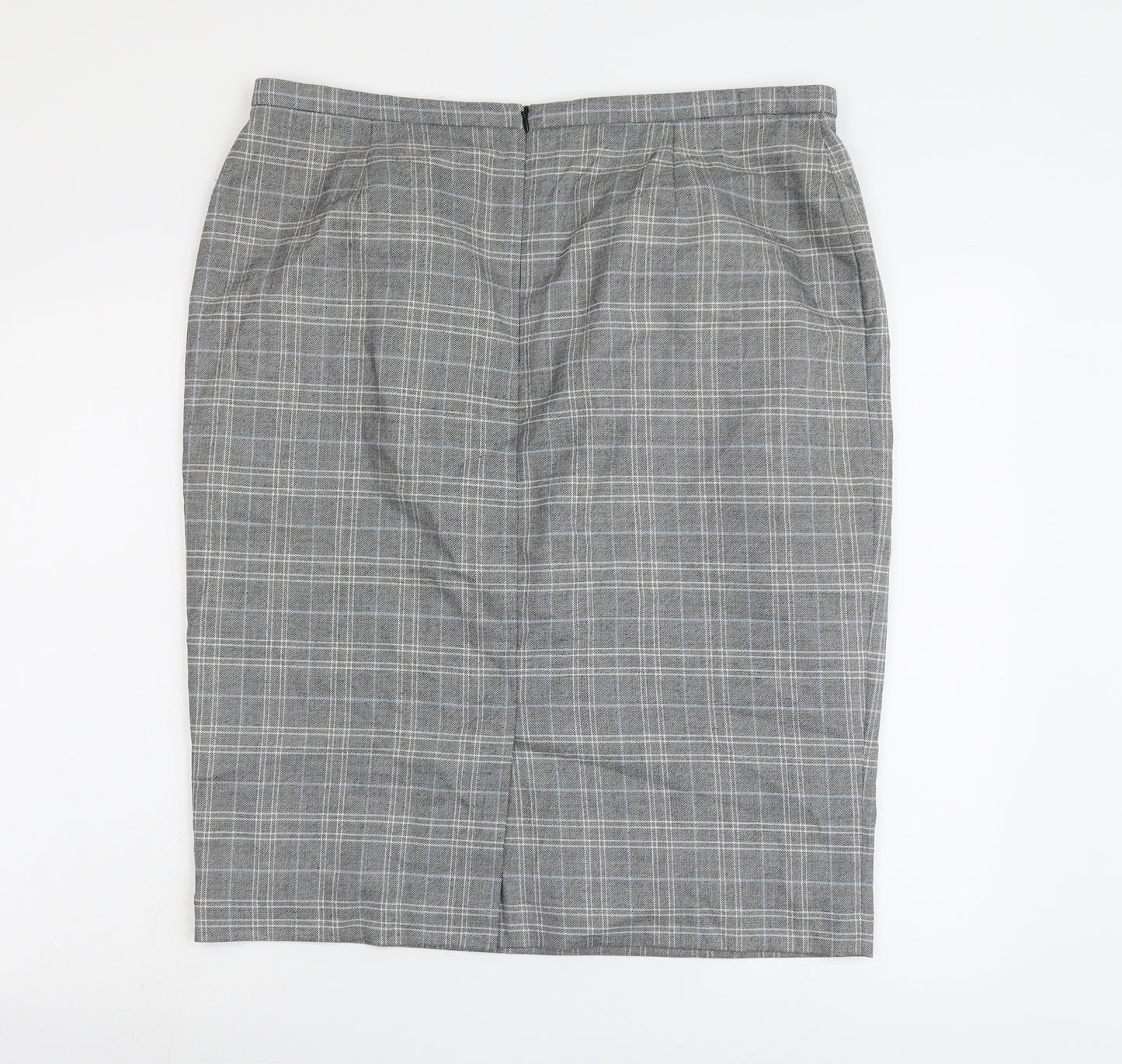 Marks and Spencer Womens Grey Plaid Polyester A-Line Skirt Size 18 Zip