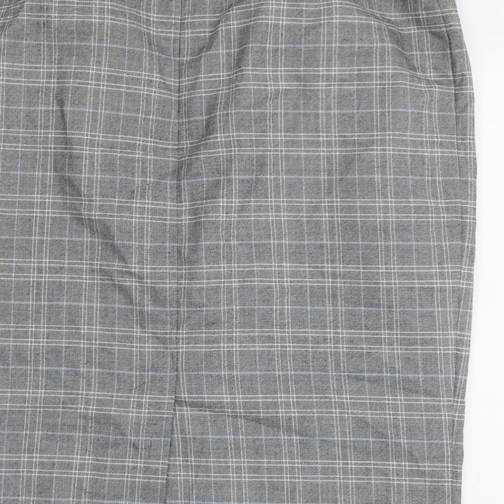 Marks and Spencer Womens Grey Plaid Polyester A-Line Skirt Size 18 Zip