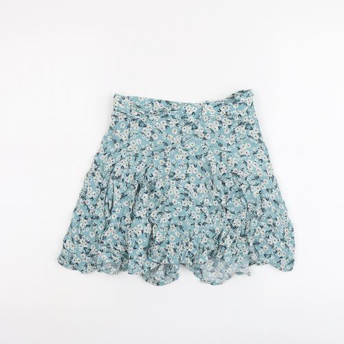 Zara Womens Blue Floral Viscose Skater Skirt Size XS Zip