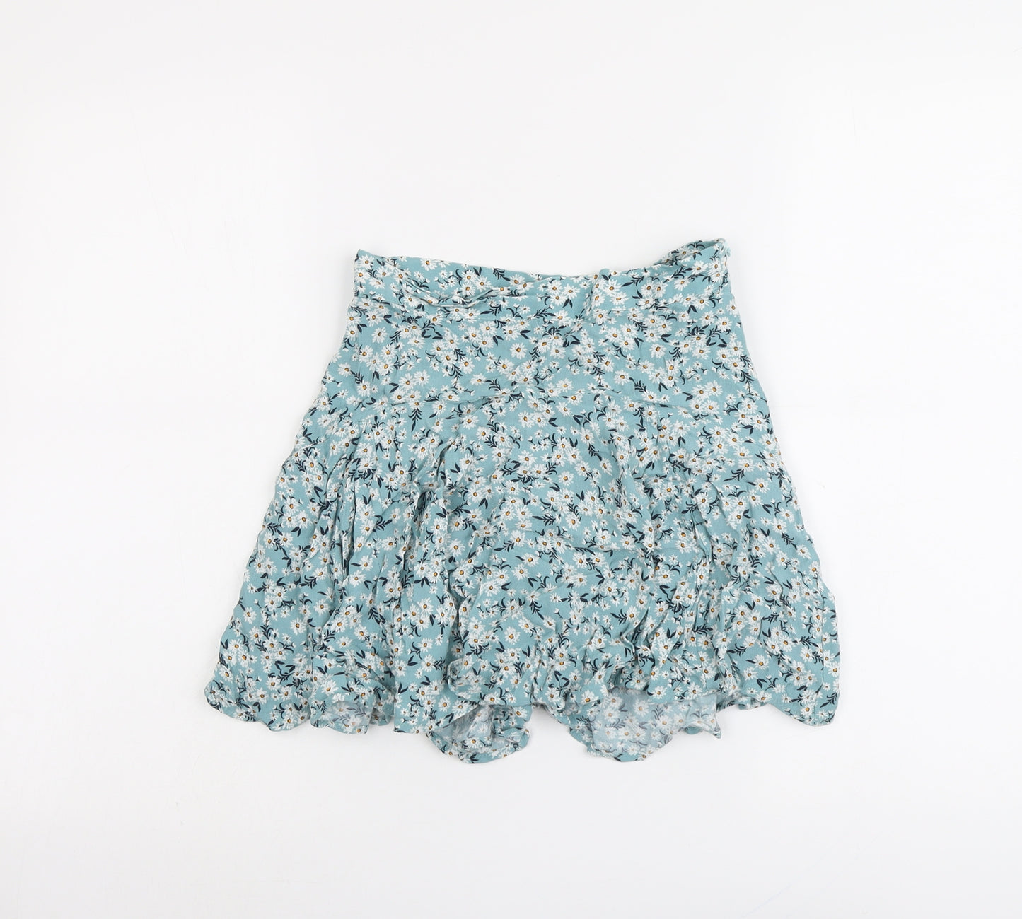 Zara Womens Blue Floral Viscose Skater Skirt Size XS Zip