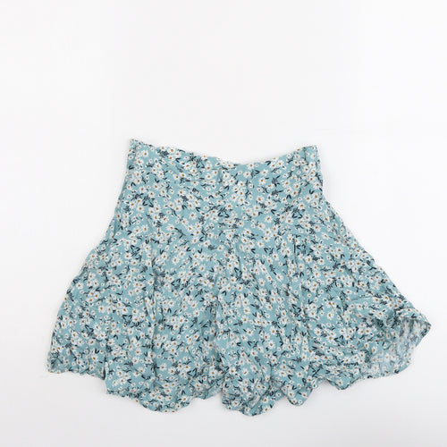 Zara Womens Blue Floral Viscose Skater Skirt Size XS Zip