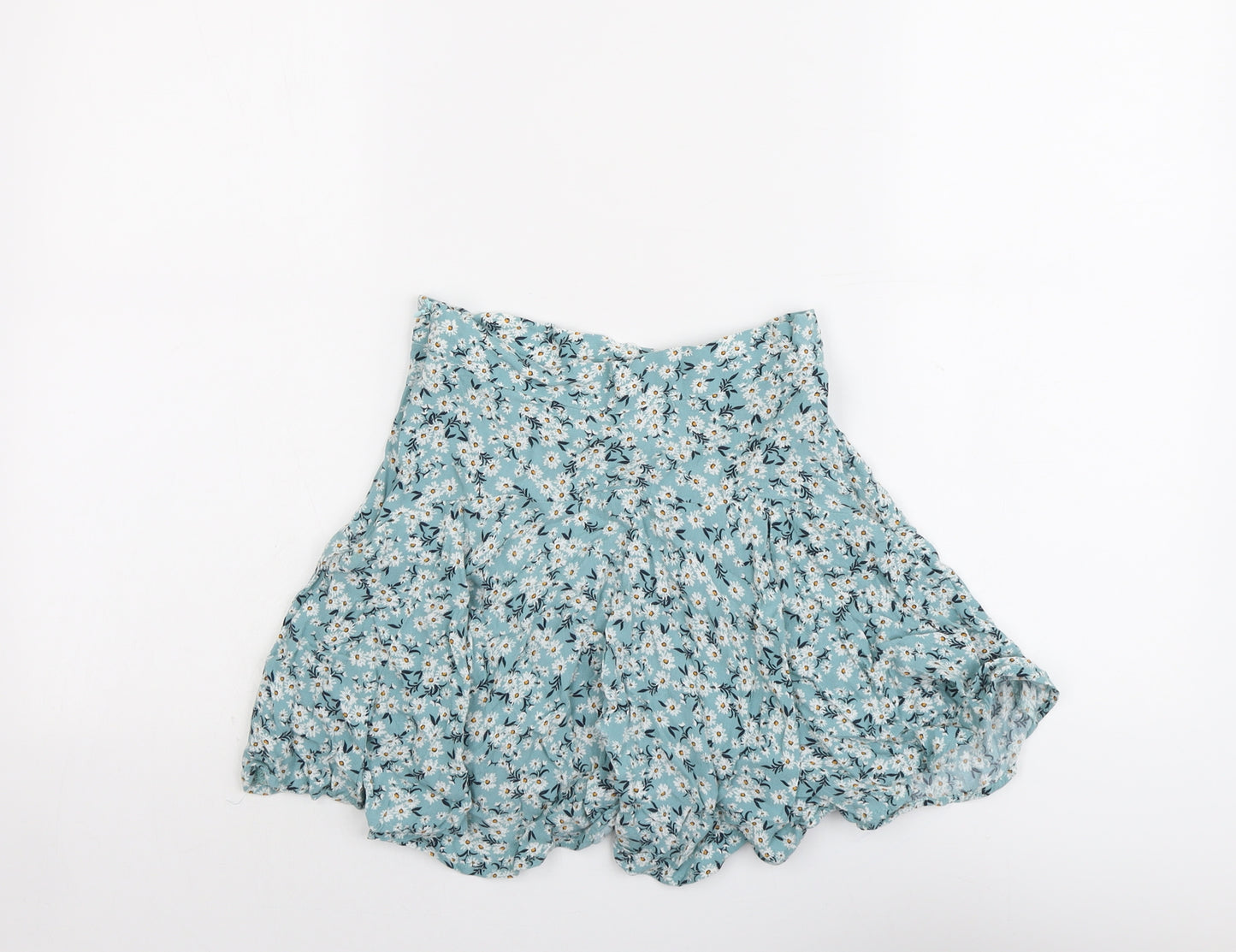 Zara Womens Blue Floral Viscose Skater Skirt Size XS Zip