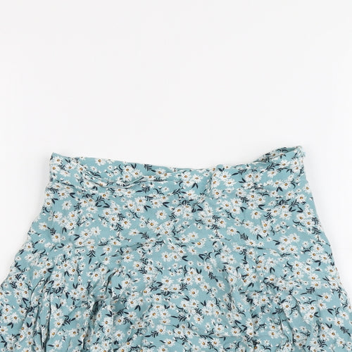 Zara Womens Blue Floral Viscose Skater Skirt Size XS Zip