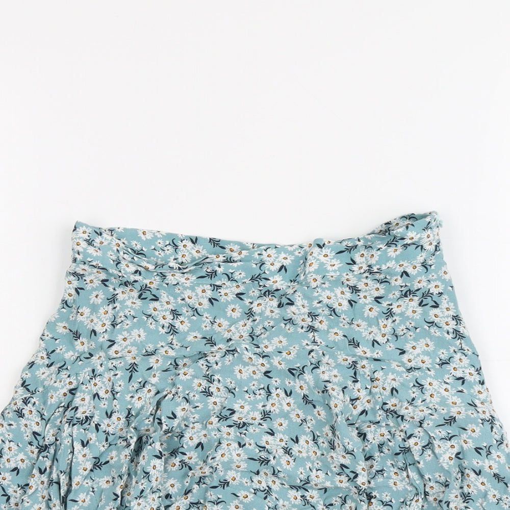 Zara Womens Blue Floral Viscose Skater Skirt Size XS Zip