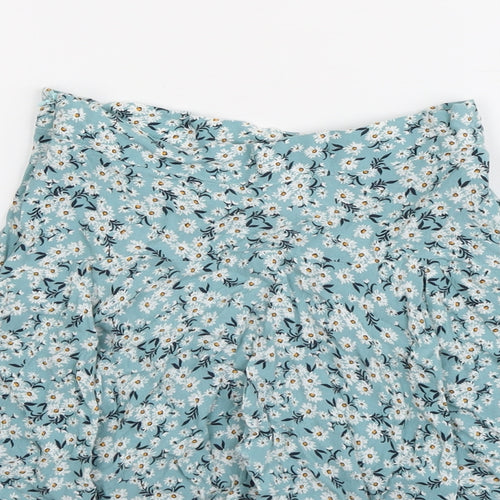 Zara Womens Blue Floral Viscose Skater Skirt Size XS Zip