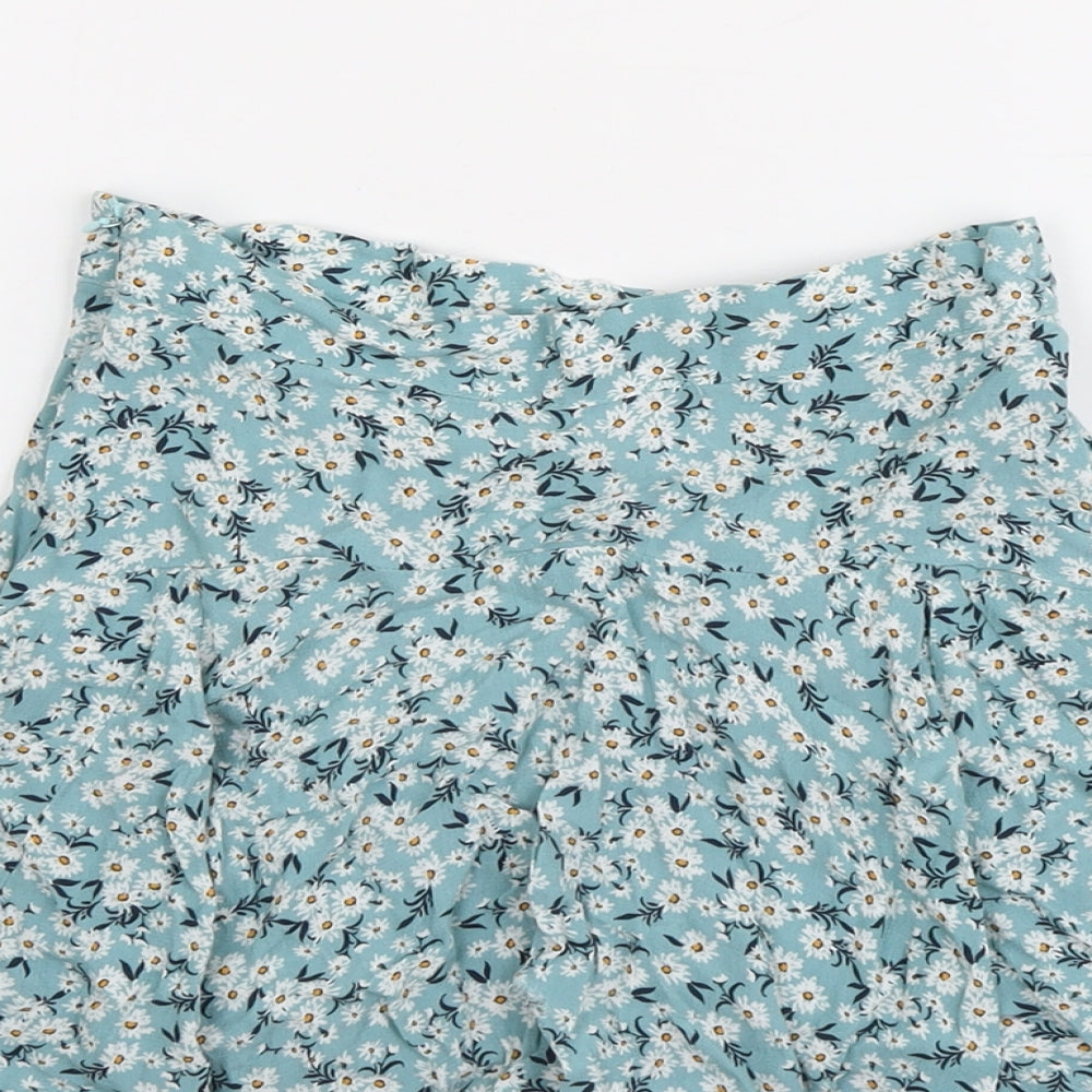 Zara Womens Blue Floral Viscose Skater Skirt Size XS Zip