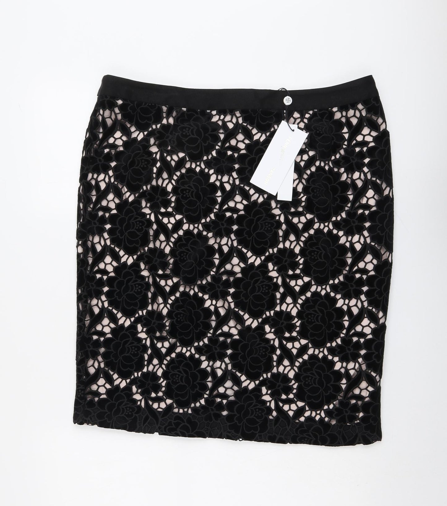 Fenn Wright Manson Womens Black Floral Polyester A-Line Skirt Size 18 Zip