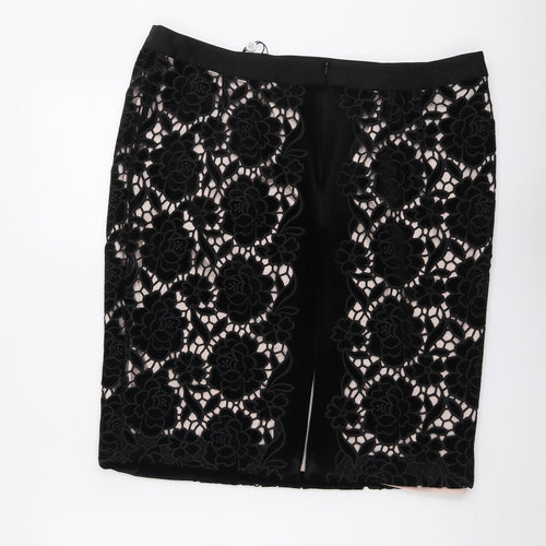 Fenn Wright Manson Womens Black Floral Polyester A-Line Skirt Size 18 Zip