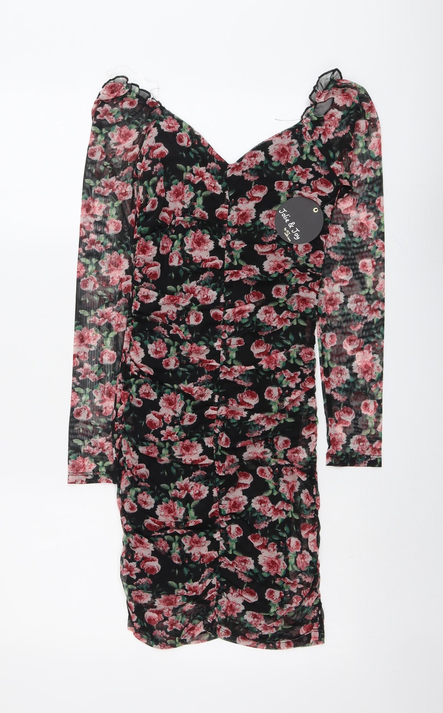 Jolie & Joy Womens Black Floral Polyester Bodycon Size S V-Neck Pullover