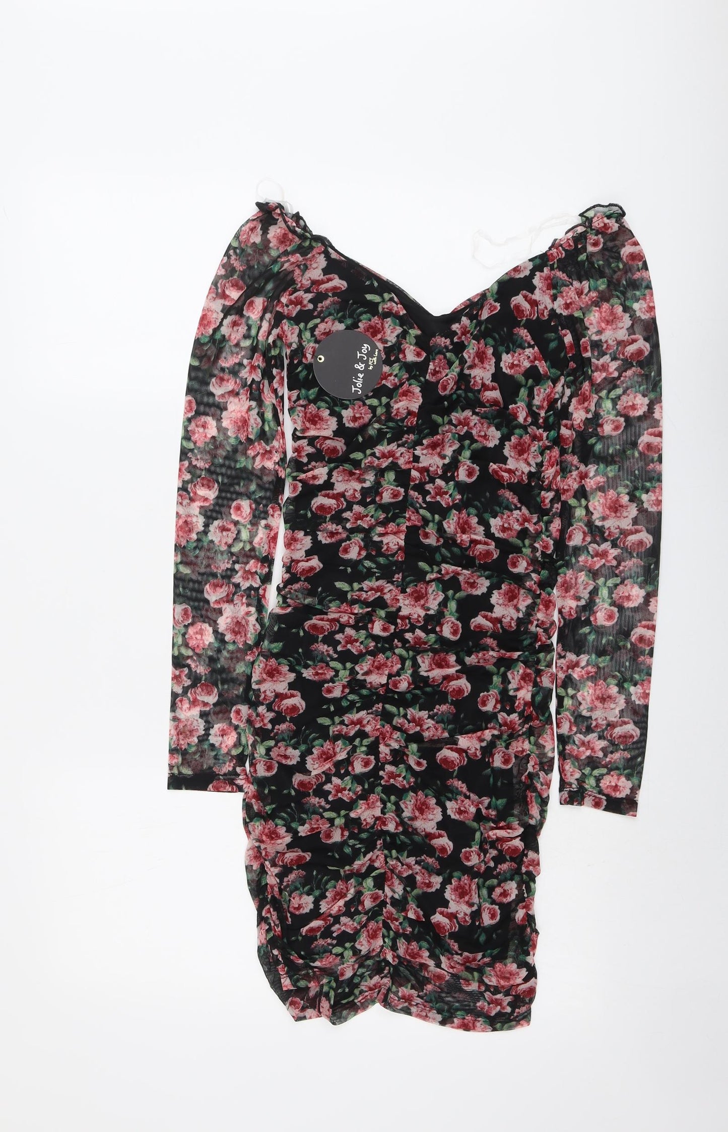 Jolie & Joy Womens Black Floral Polyester Bodycon Size S V-Neck Pullover