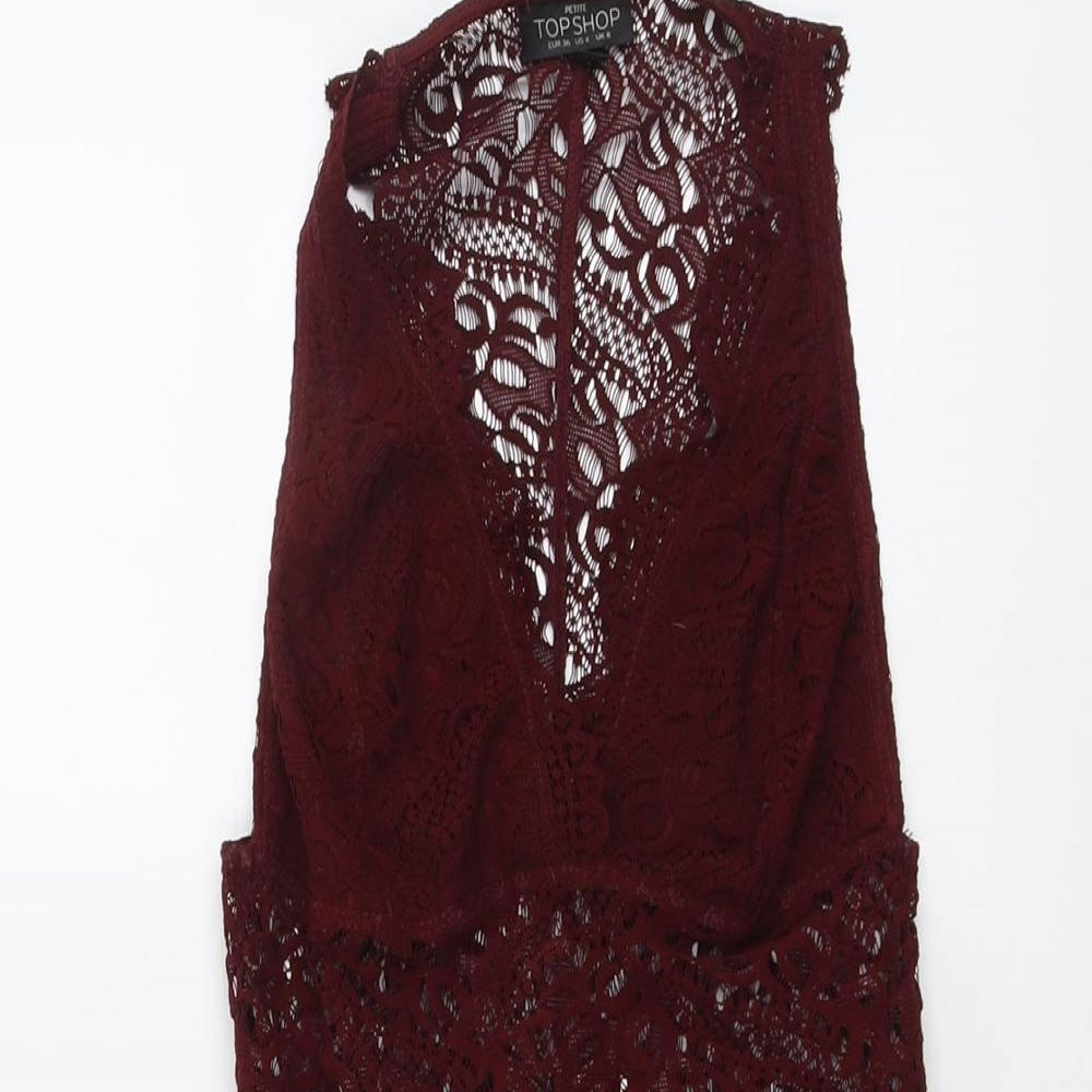 Topshop Womens Red Polyester Bodysuit One-Piece Size 8 Snap