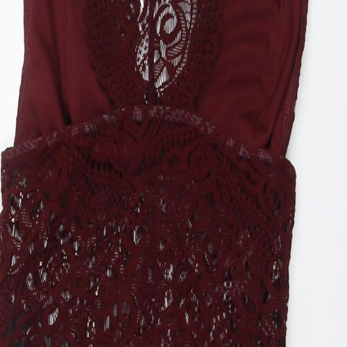 Topshop Womens Red Polyester Bodysuit One-Piece Size 8 Snap