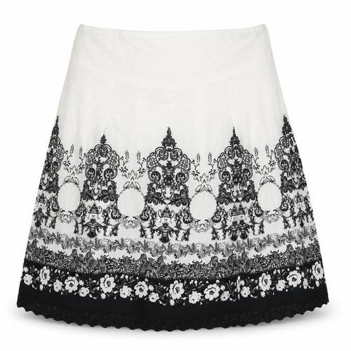 VILA Womens White Geometric Cotton A-Line Skirt Size S Zip