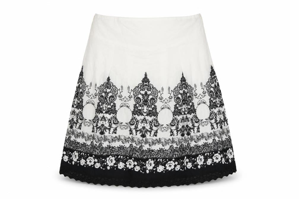 VILA Womens White Geometric Cotton A-Line Skirt Size S Zip