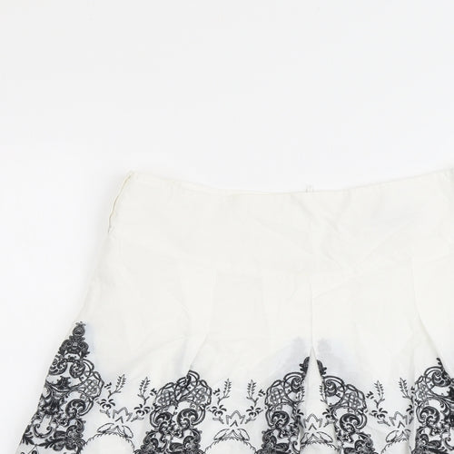 VILA Womens White Geometric Cotton A-Line Skirt Size S Zip