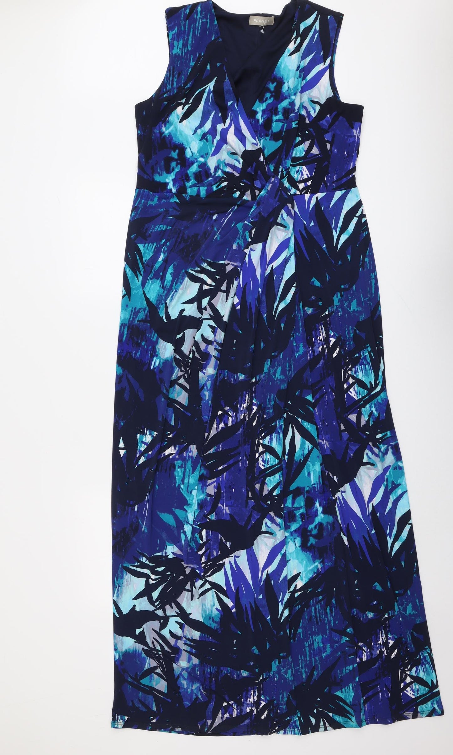 Planet Womens Blue Geometric Polyester Maxi Size 12 V-Neck Pullover