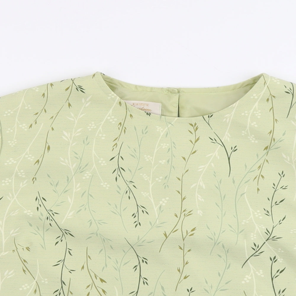 Eastex Womens Green Floral Polyester Basic Blouse Size 10 Boat Neck