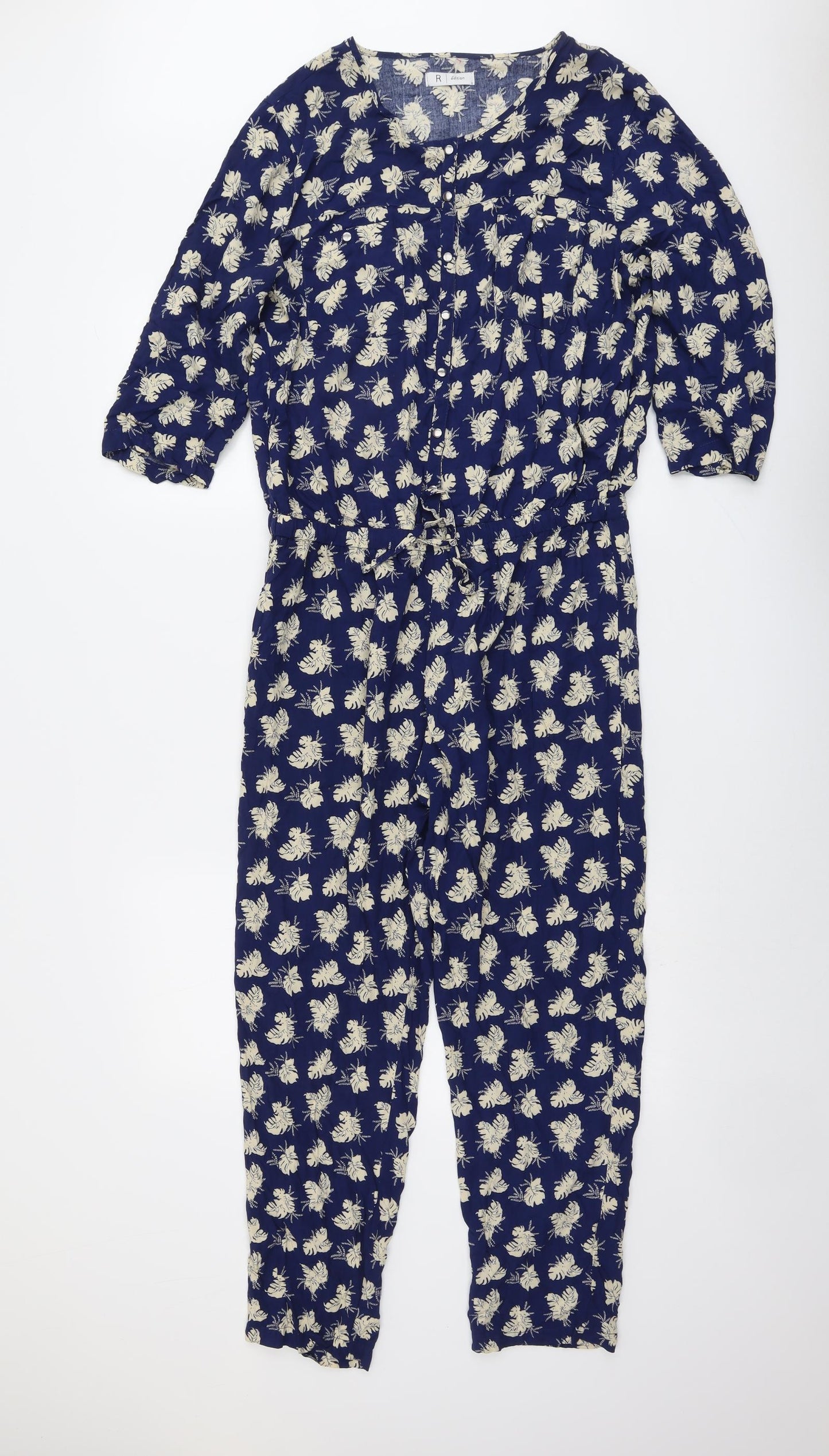 La Redoute Womens Blue Geometric Viscose Jumpsuit One-Piece Size 14 Button